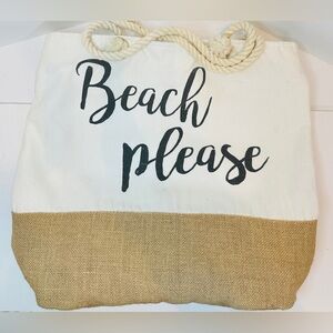 Beach Please Ivory And Jute Tote Bag Beach Bag With Rope Handles